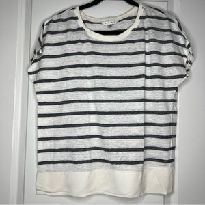 CAbi Lifeboat Tee XS Oatmeal Navy Striped Linen Blend Boxy Top